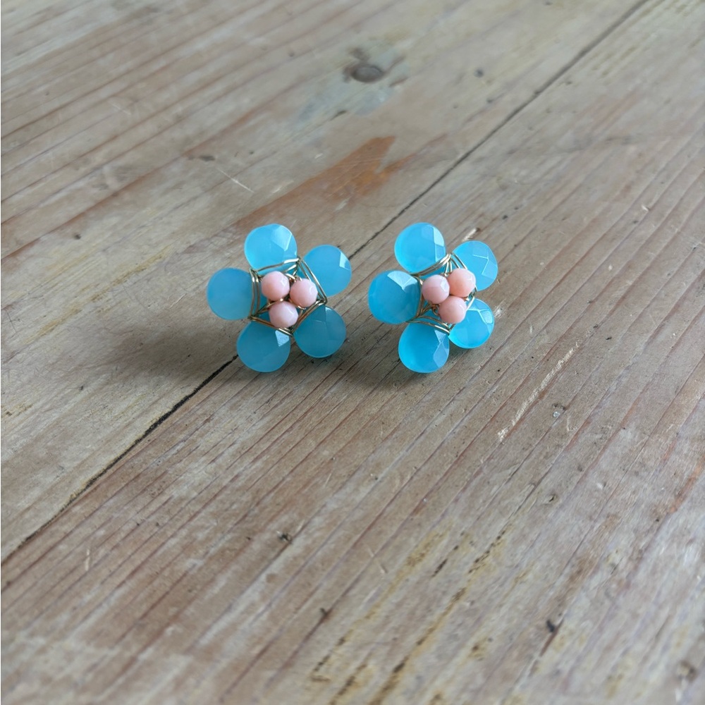 Blue and Pink Flower Stone Earrings